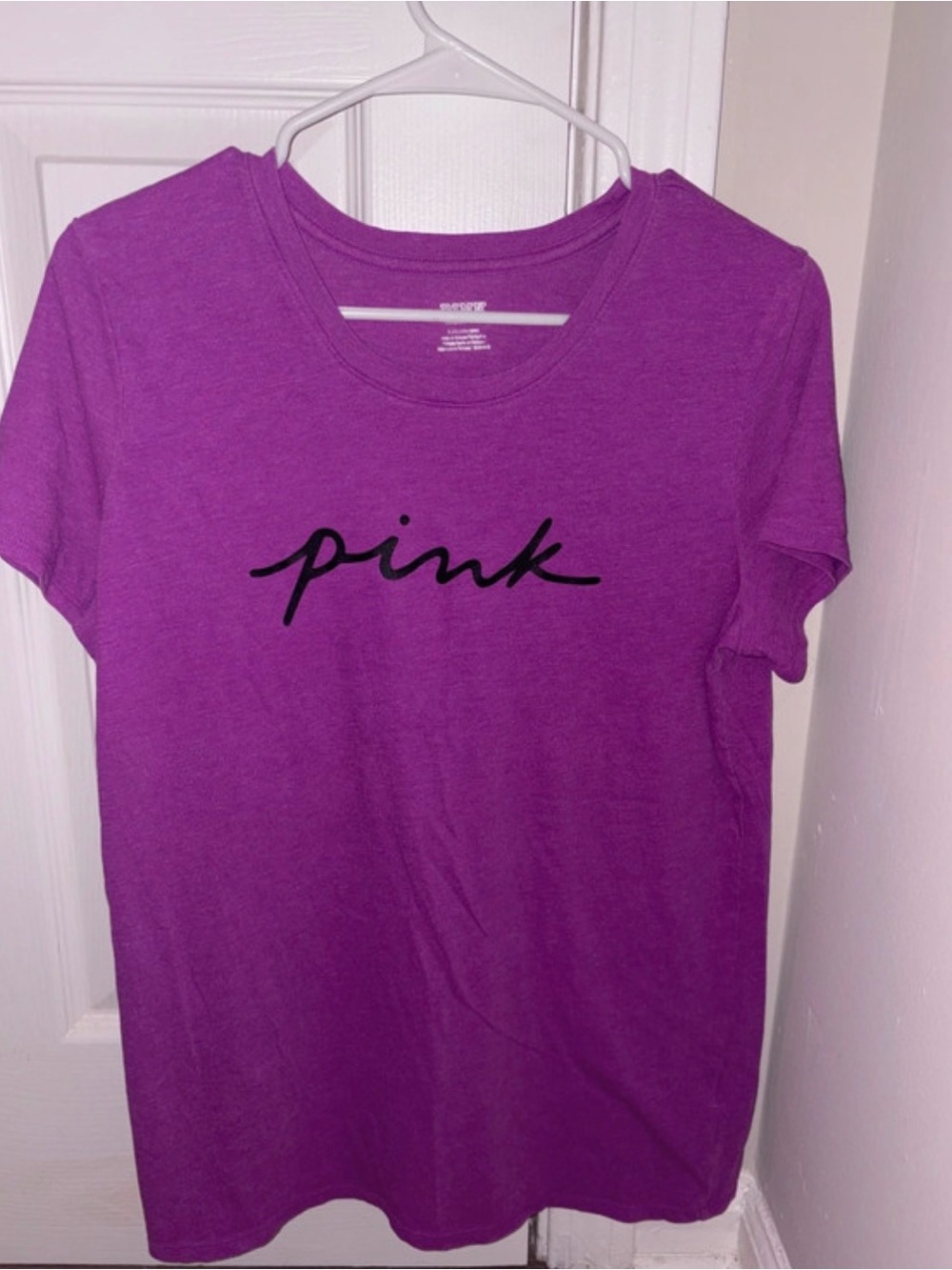 PINK Victoria's Secret Purple Short-Sleeve Tee with Black Script Logo